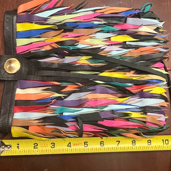 Vintage Kathryn Laibson handmade fringe leather statement bag colorful boho OOAK - Picture 8 of 12